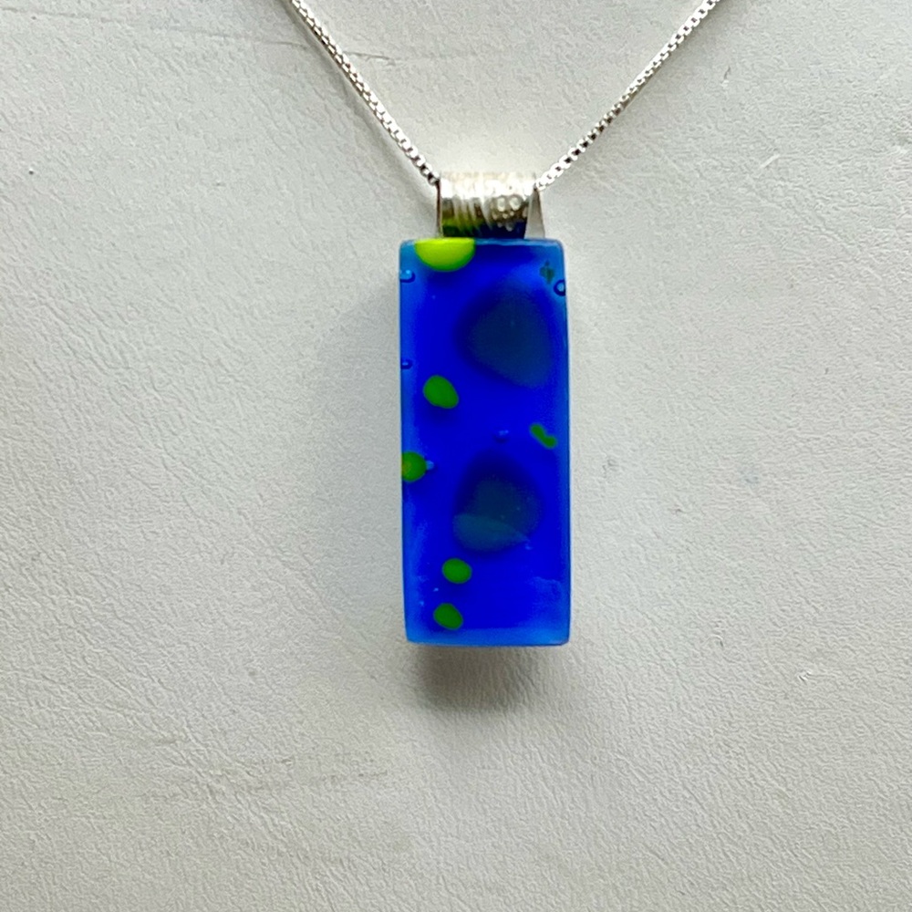 Blue and Green Fused Glass Pendant Necklace